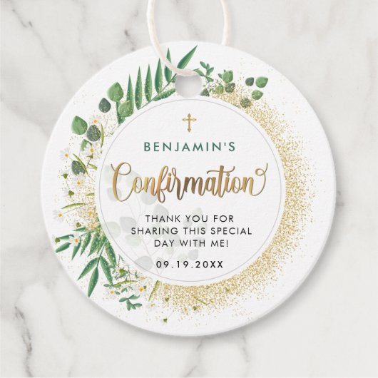 Gouden en Groene Botanische Bevestiging Dank u Bedankjes Labels (Voorkant)