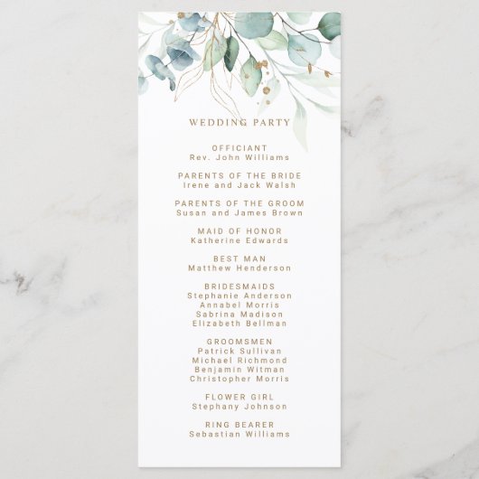 Gouden en Groene Botanische Huwelijksceremonie Pro Programma (Achterkant)