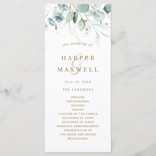 Gouden en Groene Botanische Huwelijksceremonie Pro Programma (Voorkant)
