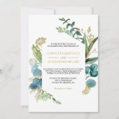  gouden en groene eucalyptus bruiloft kaart (Voorkant)