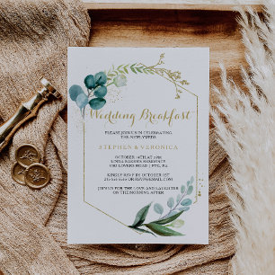  gouden en groene eucalyptus bruiloft ontbijt kaart