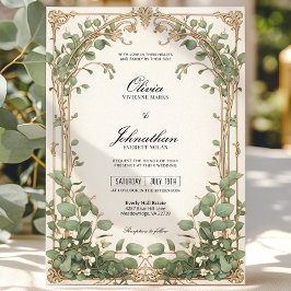 Gouden en groene Eucalyptus Greenery bruiloft Kaart