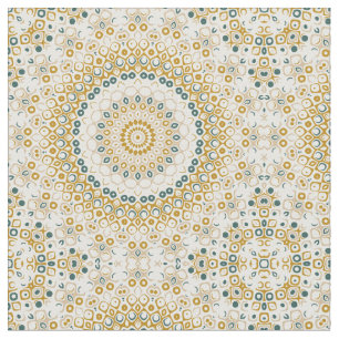 Gouden en Groene Geometrische Mandala Patroon Stof