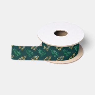 Gouden en groene glitter op tropische bladeren lint