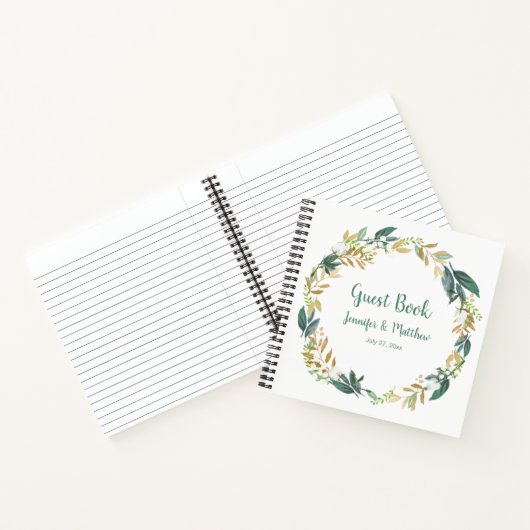 Gouden en groene Greenery Wreath Guest Book Notitieboek (Binnen)