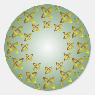 Gouden en Groene Keltische Knooppatroon Ronde Stic Ronde Sticker