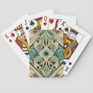 Gouden en groene pauw abstracte veertextuur pokerkaarten
