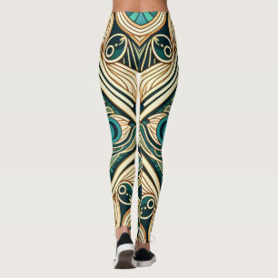 Gouden en groene pauw abstracte veren textuur leggings