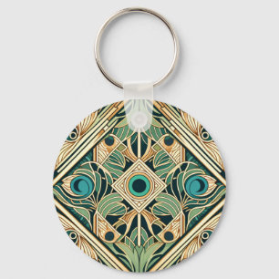 Gouden en groene pauw abstracte veren textuur sleutelhanger