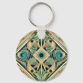 Gouden en groene pauw abstracte veren textuur sleutelhanger (Achterkant)
