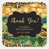 Gouden en Groene Safari Agaat Verjaardag Dank u Vierkante Sticker (Voorkant)