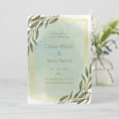 Gouden en groene Waterverf bloemenbruiloft Kaart (Staand voorkant)