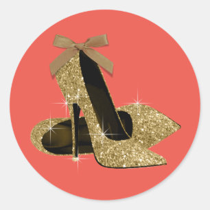 Gouden en Koraalrode Hoge Hak Schoenstickers Ronde Sticker