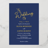 Gouden en marineblauwe script uitnodiging (Voorkant)