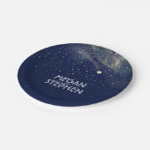 Gouden en marineblauwe vallende ster nachthuwelijk papieren bordje (Gekanteld)