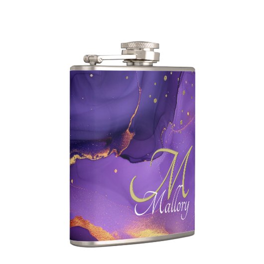 Gouden en Paarse agaat 💜✨Elegant Script Monogram Heupfles (Rechts)