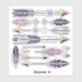 Gouden en Paarse Boho Arrows en Feathers Scrapbook Sticker (Vel)