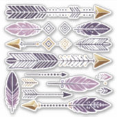 Gouden en Paarse Boho Arrows en Feathers Scrapbook Sticker (Voorkant)