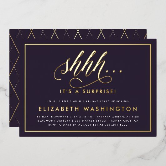 Gouden en Paarse feestdag Folie Uitnodiging (Voorkant / Achterkant)