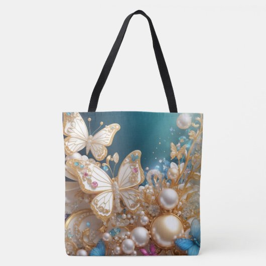 Gouden en Parel Vlinders Canvas tas (Voorkant)