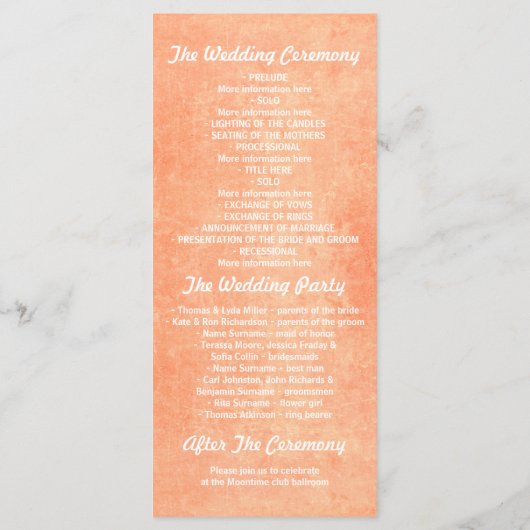 gouden en perzik huwelijksprogramma's programma (Achterkant)