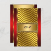 Gouden en rode Art Deco Bar Mitswa RSVP (Voorkant / Achterkant)