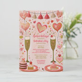 Gouden en rode Galentijn's Day Party Kaart (Staand voorkant)