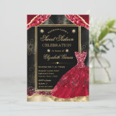 Gouden en Rode Glitter Jurk Sweet Sixteen Kaart (Staand voorkant)