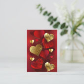 Gouden en rode valentijnen contactkaartje (Staand voorkant)