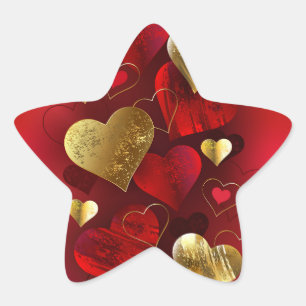 Gouden en rode valentijnskaarten ster sticker