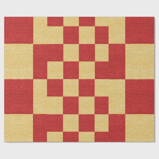 Gouden en rode vierkanten cadeaupapier (Vlak)