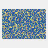 Gouden en Royal Blue Scroll Inpakpapier Vel (Voorkant)