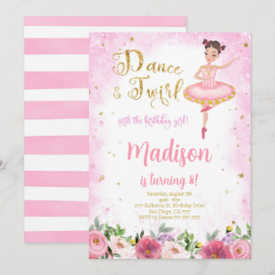Gouden en Roze Ballerina Uitnodiging
