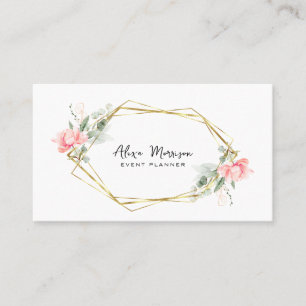Gouden en roze Bloemenevent Planner Visitekaartje