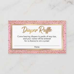 Gouden en Roze Confetti Luier Raffle Ticket Kaarte Informatiekaartje