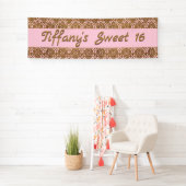 Gouden en Roze Damast Celebration Banner (Insitu)