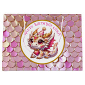 Gouden en roze drakenmeisje verjaardag groot cadeauzakje (Voorkant)