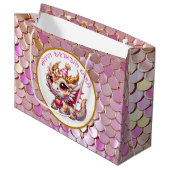 Gouden en roze drakenmeisje verjaardag groot cadeauzakje (Voorkant Gekanteld)