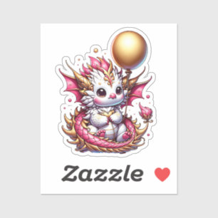 Gouden en roze drakenmeisje verjaardag sticker