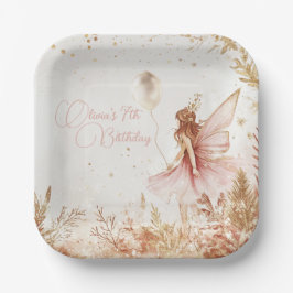 Gouden en roze feeërieke verjaardag papieren bordje