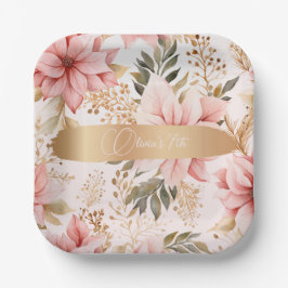 Gouden en roze feeërieke verjaardag papieren bordje