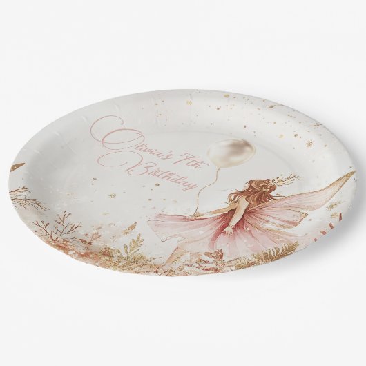 Gouden en roze feeërieke verjaardag papieren bordje (Gekanteld)