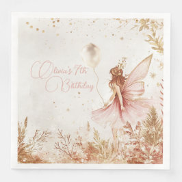 Gouden en roze feeërieke verjaardag servet