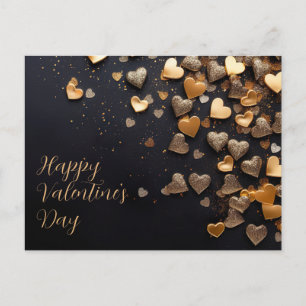 Gouden en Roze harten op zwarte grond Valentijns Briefkaart