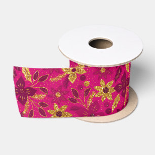 Gouden en roze kerst poinsettia bloemen lint