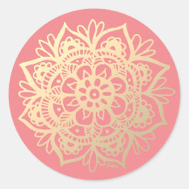 Gouden en Roze Mandala Bloem Ronde Sticker