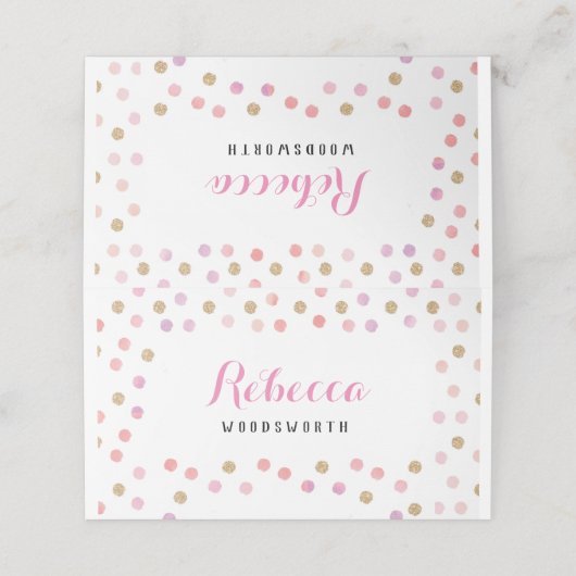 Gouden en roze stippen plaats kaart, verjaardag (Buitenkant ongevouwen)