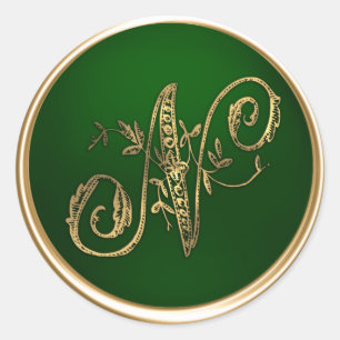 Gouden en Smaragd Monogram N Envelope Zegel