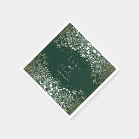 Gouden en smaragdgroene bloementuin bruiloft servet (Hoek)