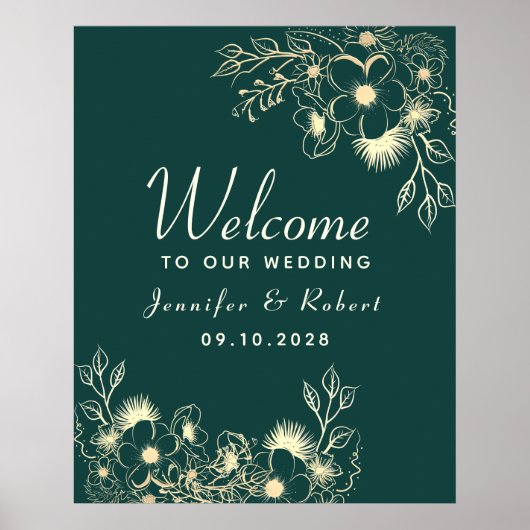 Gouden en smaragdgroene bruiloft welkom poster (Voorkant)